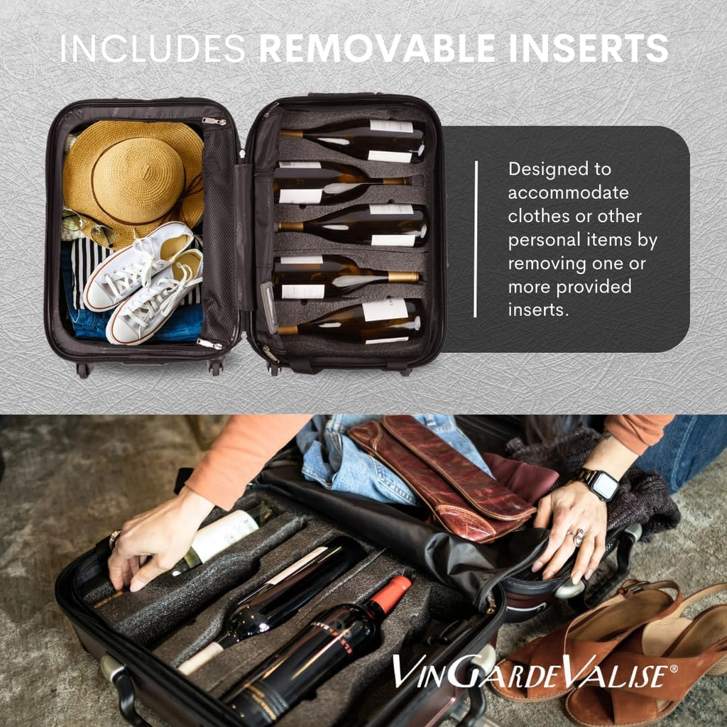 VinGardeValise® The Piccolo Wine Suitcase – 5-Bottle Travel Luggage, TSA-Approved, Durable Hard Shell, Shockproof Foam, Secure Bottle Protection for Enthusiasts & Collectors - Black