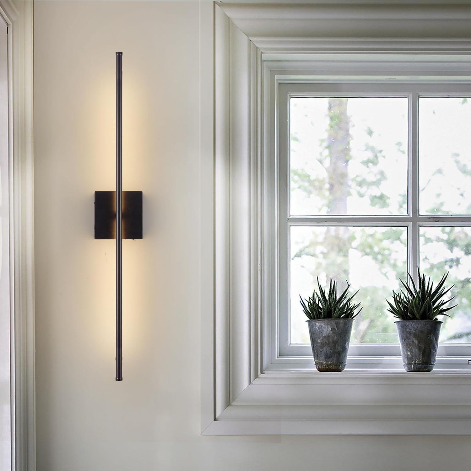 KARTOOSH 40.1 Inch Wall Sconces Battery Operated for Bedroom Hallway, Rechargeable Wireless Wall Lamp Set of 2, 3000K Warm White Dimmable Wall Light w/Remote Timer Memory Indoor Sconce Decor, Black