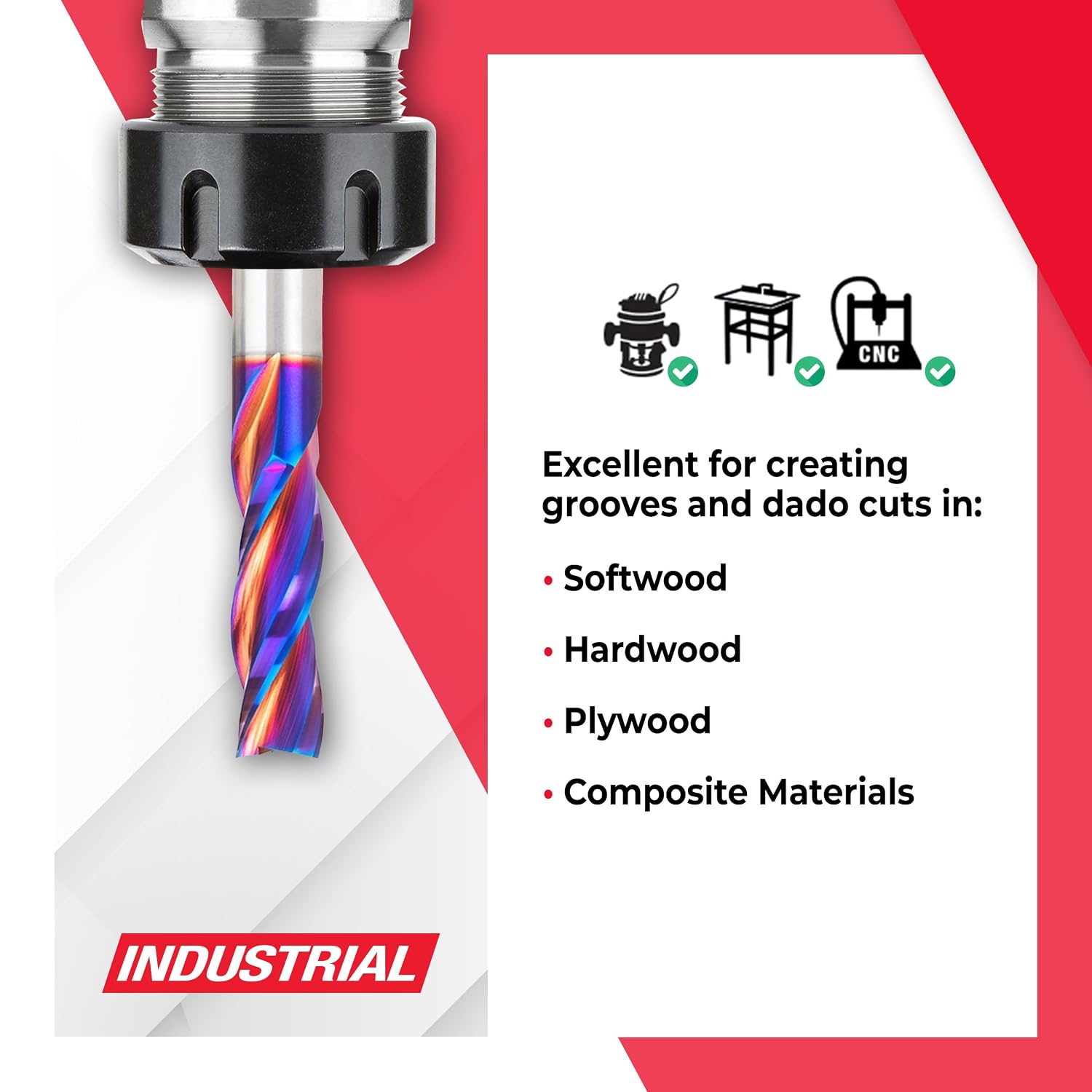 Amana Tool Spektra Extreme Tool Life Solid Carbide CNC Down-Cut Spiral Plunge Router Bit, 46216-K, 1/2 D x 1-1/2 CH x 1/2 SHK x 3-1/2 Inch Long 3-Flute