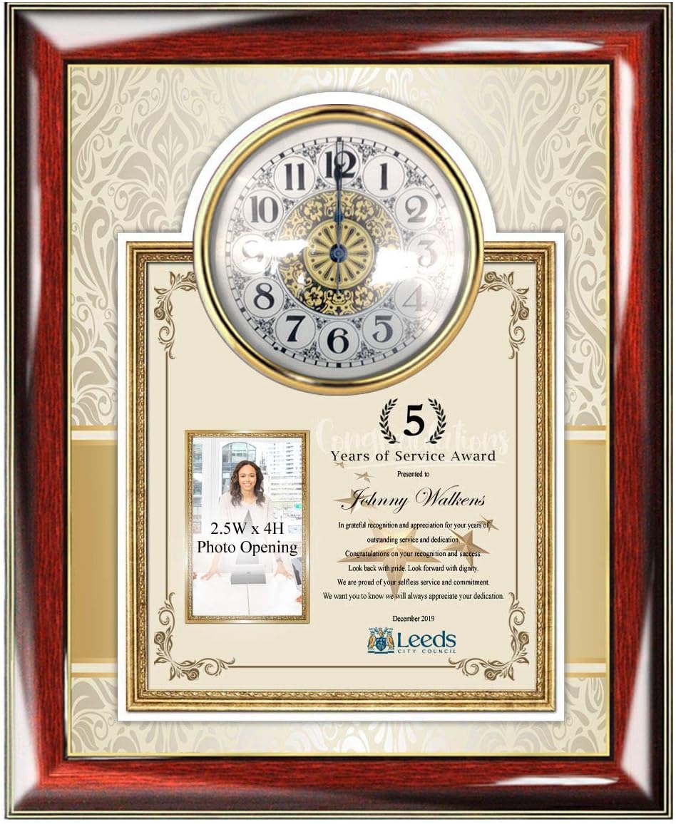 5 10 15 25 30 etc Years of Service Award Gift Photo Picture Clock Plaque Personalize Company Logo Frame Executive Employee Month Trophy Unique Coworker Engrave