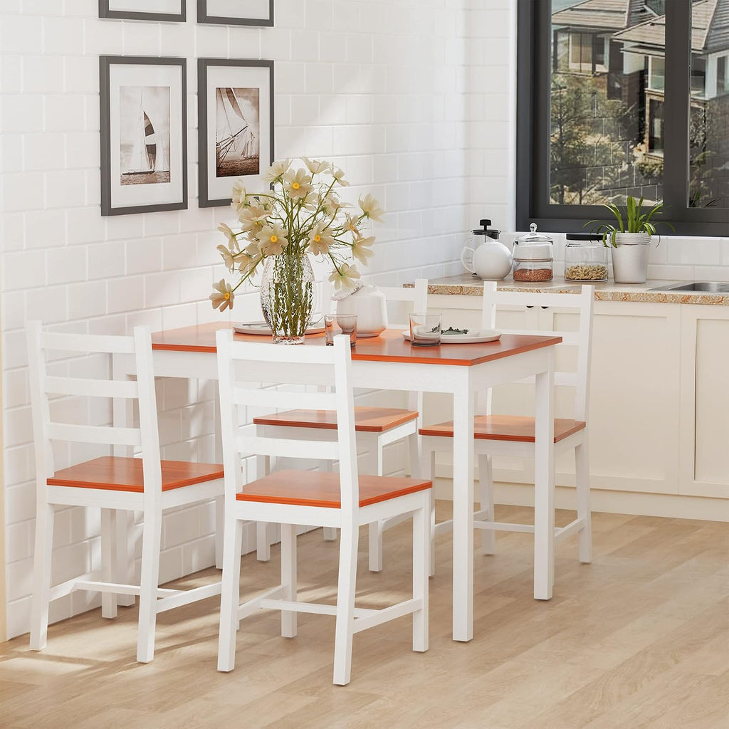 HOMCOM Dining Table Set for 4, 5 Piece Modern Kitchen Table and Chairs, Wood Dining Room Set for Small Spaces, Breakfast Nook, White
