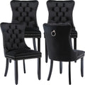 ODUSE-DAILY Black Velvet Dining Chairs Set of 4, Kitchen & Dining Room Chairs, Four Fabric Tufted Dinning Chairs, Velvet Upholstered, Wing Back, Metal Pull Ring, Wood Frame, Mid Century Modern