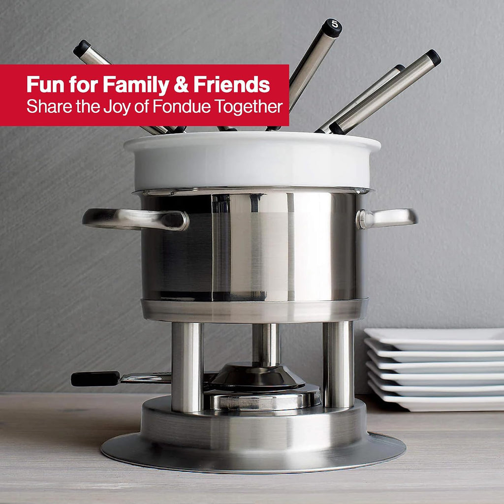 Swissmar Arosa 11-Piece Stainless Steel 3-in-1 Fondue Set - Ideal for Melting Cheese, Chocolate, Butter, & More - Perfect for Kitchen Collection & Wedding Gift Giving - 1.6 Quarts / 1.5 Liter