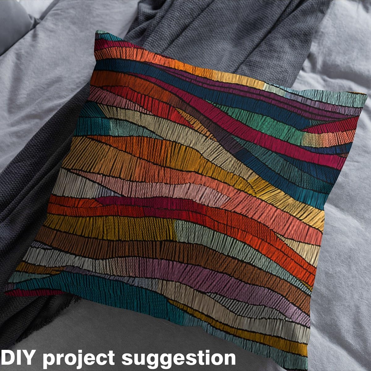 Feelyou Boho Fabric by The Yard Bohemian Wavy Upholstery Fabric for Sewing Crafting Rainbow Embroidered Waves Print Indoor Decor for Home DIY Projects Geometric Tribal Ethnic 10 Yards Soft Flannel