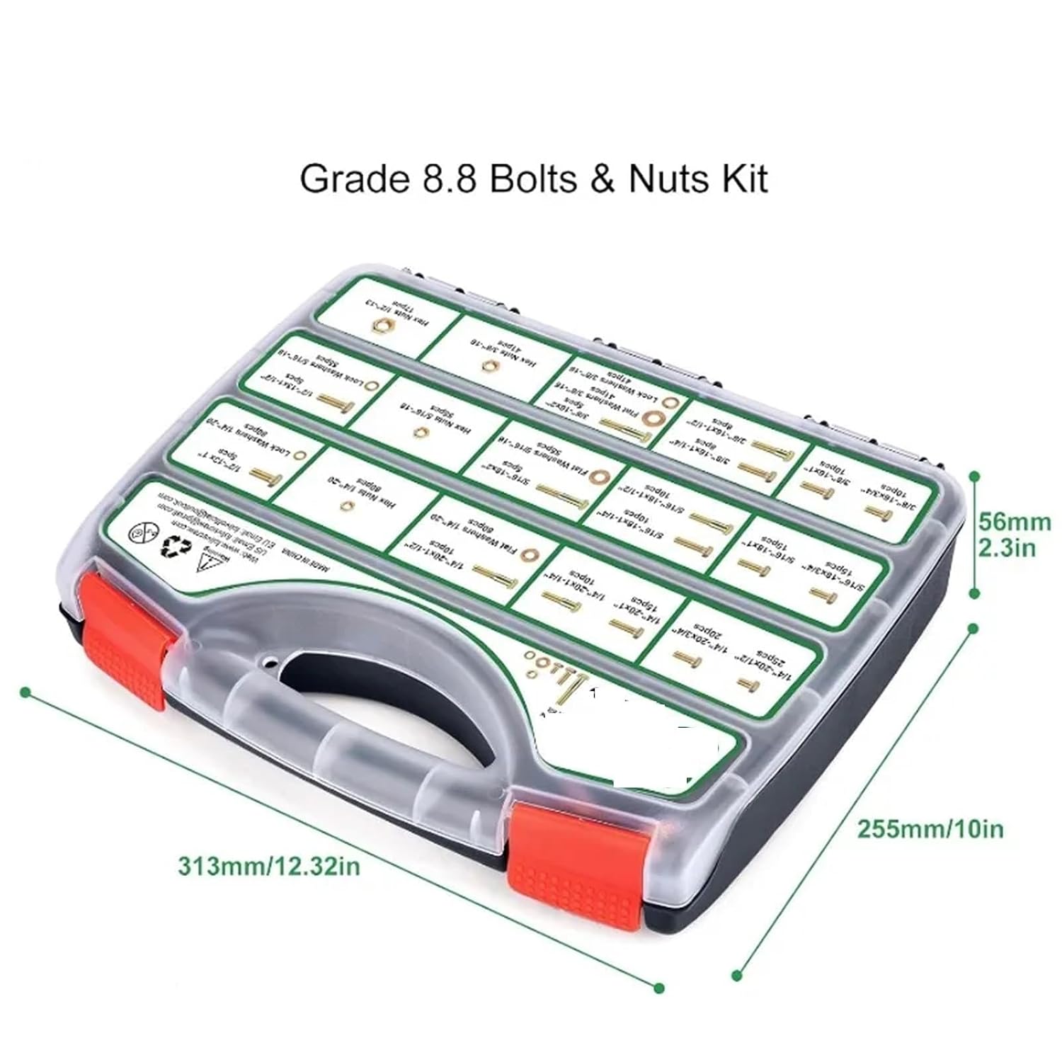 Bolt and Nut Set Grade 8 Heavy Duty Bolt Kit for Equipment Repair(523pcs Gold)