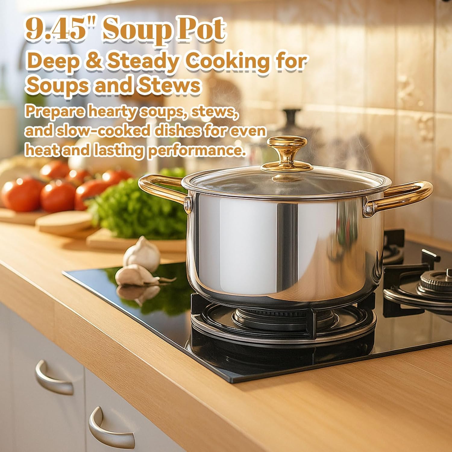 LemonRoad 2 Pieces Titanium Cookware Set, 11'' and 9.45'' Pots and Pans with Lids Triply Titanium No Coat Technology Safe for Oven, Induction and Cook Tops, Dishwasher Safe (Pan and Soup Pot)