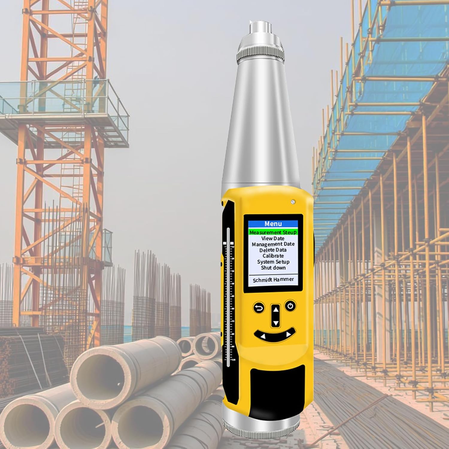 Portable Concrete Hammer Tester, Resiliometer Hammer with Digital Display Color Screen, Voice Broadcasting, Test Scope of 10-60Mpa, for Concrete Measurement in Buildings Inspections