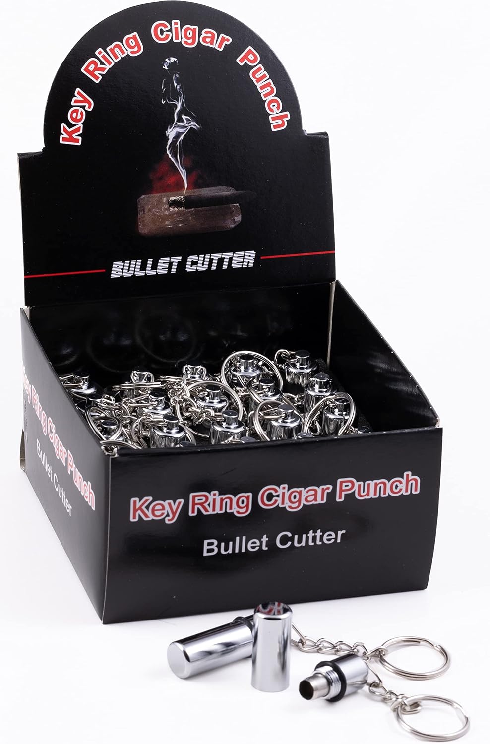 Prestige Import Group - Keyring Bullet Cigar Punch Cutter - 25 Pieces in Display Box - Color: Chrome Silver