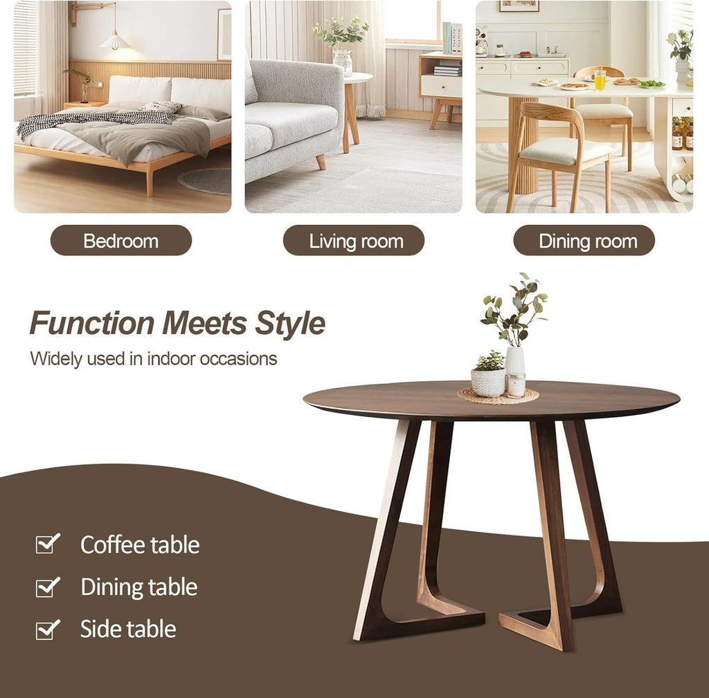 35.4' Round Wooden Dining Table,Small Dining Table for 4,Circle Kitchen Table,Mid Century Modern Coffee Table for Living Room,Dining Room, Easy-Assembly,Space Saving,Walnut