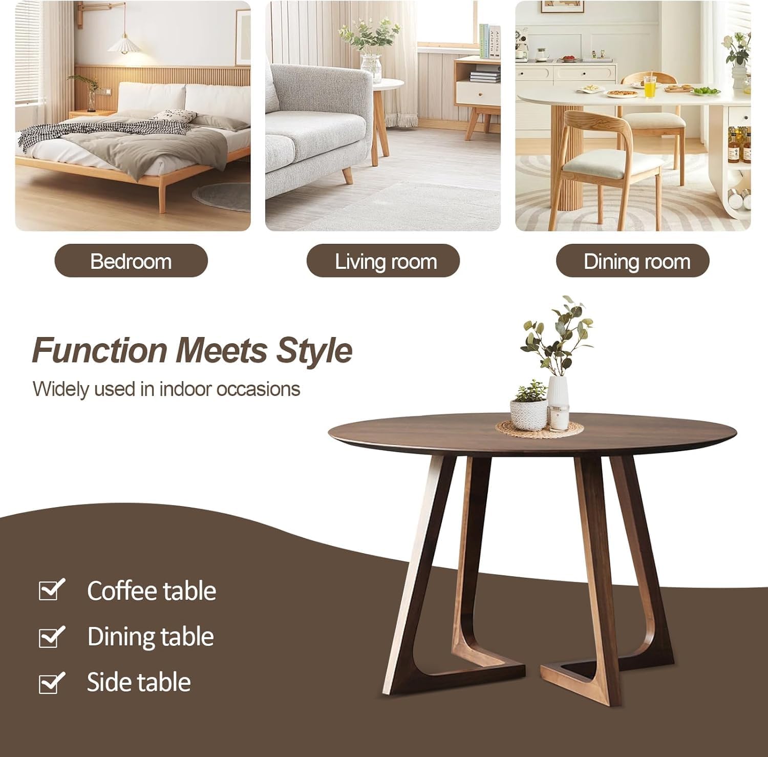 35.4' Round Wooden Dining Table,Small Dining Table for 4,Circle Kitchen Table,Mid Century Modern Coffee Table for Living Room,Dining Room, Easy-Assembly,Space Saving,Walnut