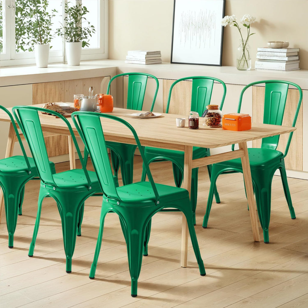 Furmax Metal Dining Chair Indoor Outdoor Use Stackable Classic Trattoria Chair Chic Dining Bistro Cafe Side Metal Chairs Set of 4 (Green)