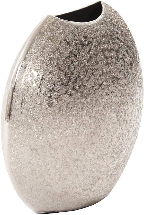 Howard Elliott Collection Frosted Decorative Metal Vase Mettalic Silver Accent with Hammered Texture for Home, Centerpiece, Entryway & Living Room, 10.25 x 5 x 10.75 Inch, Small