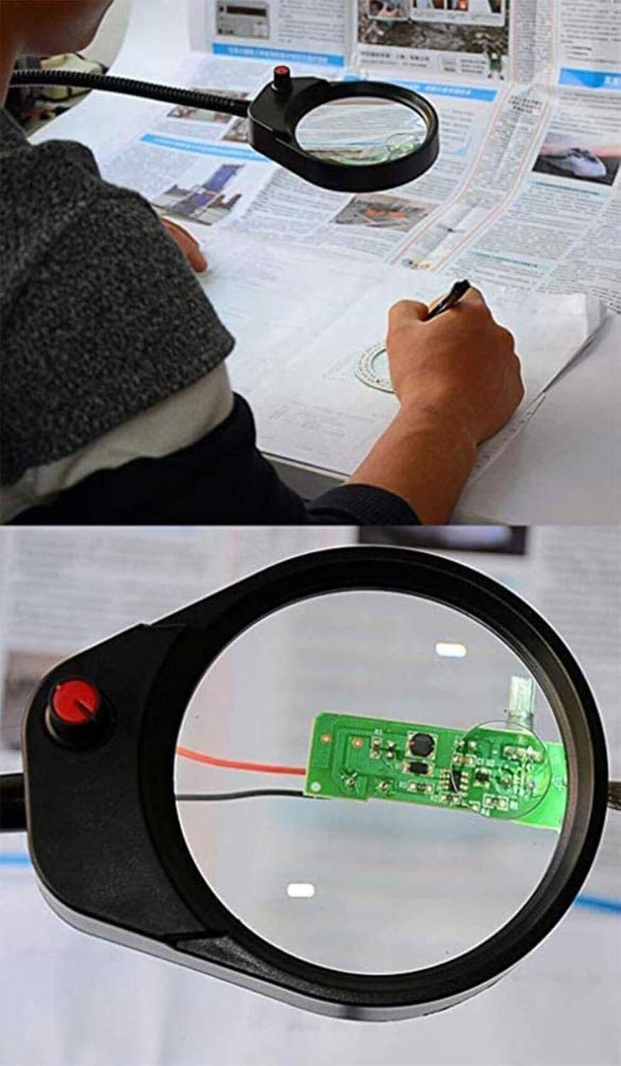 3X 10X Magnifying Glass Clamp Lamp with 26 LED Lights, Adjustable Swivel Arm, Dimmable Light for Reading, Crafts & Repairs, Black(White)