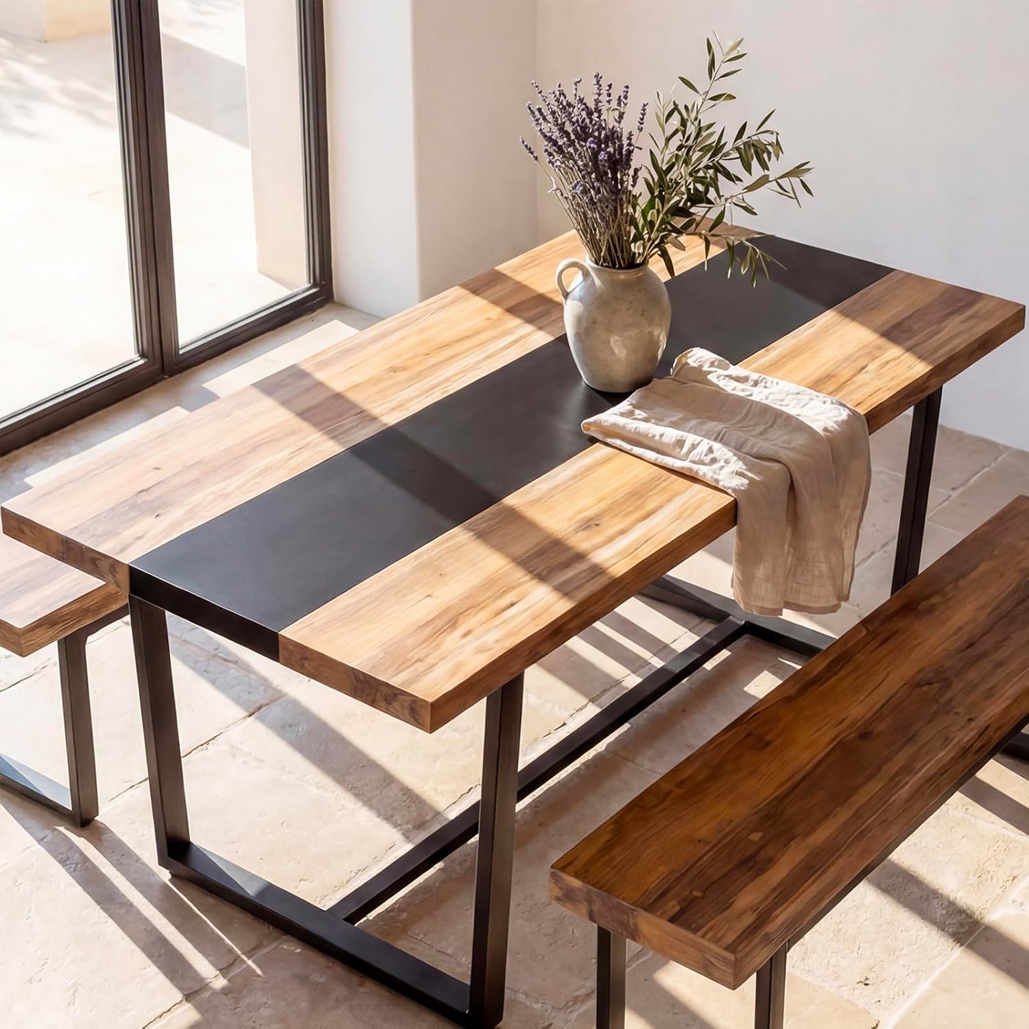 STHOUYN 71' 6ft Large Dinner Table for 6 8 Seat Dining Room Table, Rectangular Farmhouse Modern Kitchen Long Black & Brown Industrial Conference (Brown)