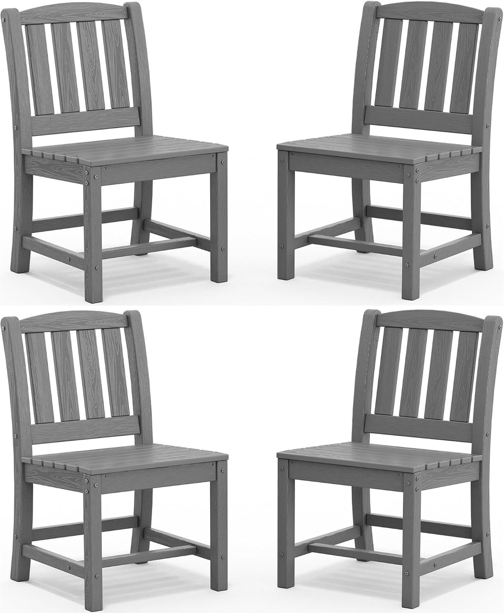 SERWALL Outdoor Dining Chairs Set of 4, All-Weather HDPE Patio Armless Chairs Suitable Outdoor Dining Table, Grey