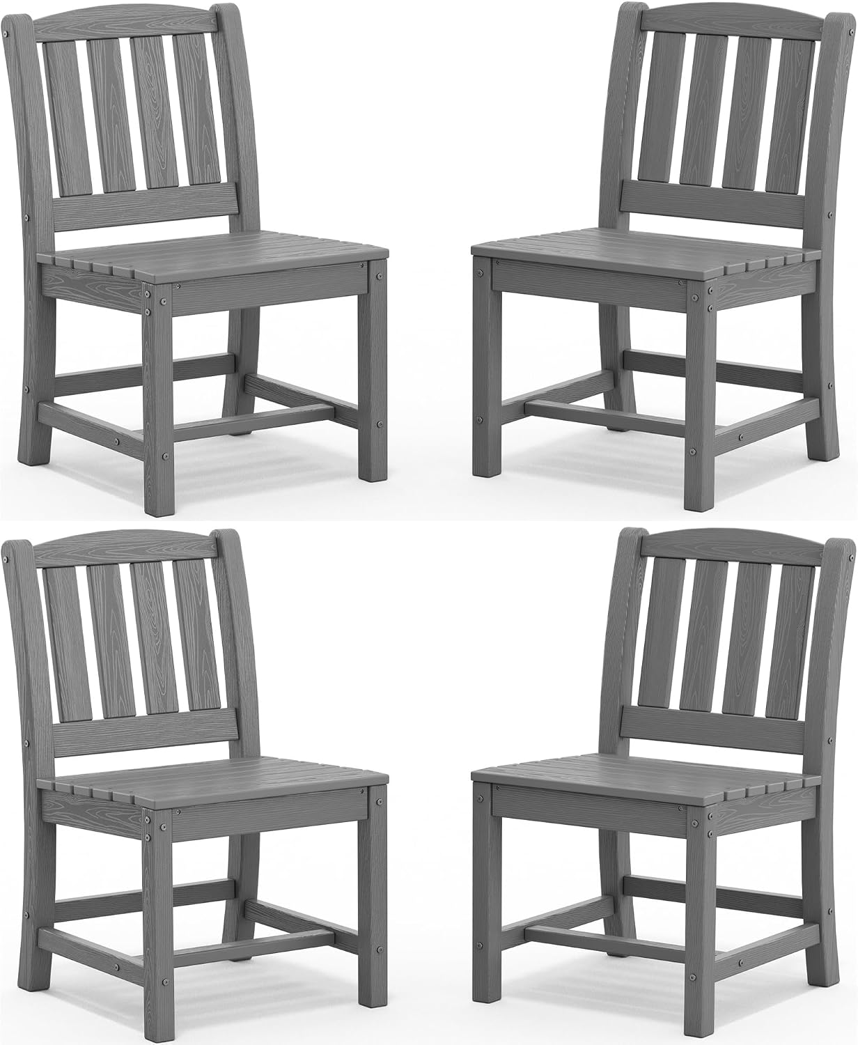 SERWALL Outdoor Dining Chairs Set of 4, All-Weather HDPE Patio Armless Chairs Suitable Outdoor Dining Table, Grey