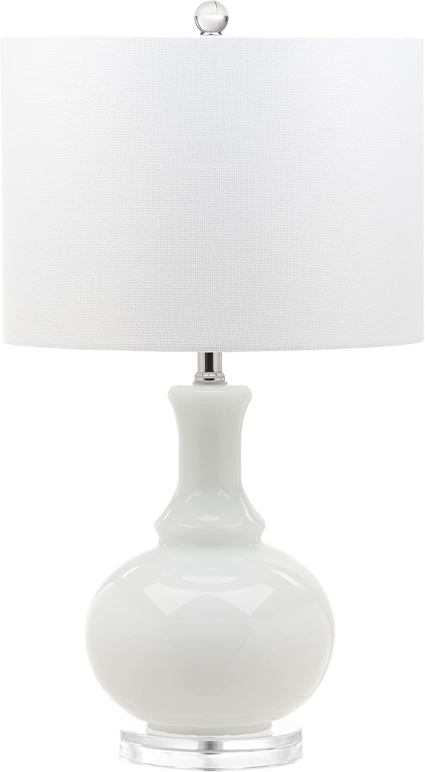 SAFAVIEH Lighting Collection Franny Modern Contemporary White Glass 28-inch Bedroom Living Room Home Office Desk Nightstand Table Lamp Set of 2 (LED Bulbs Included)