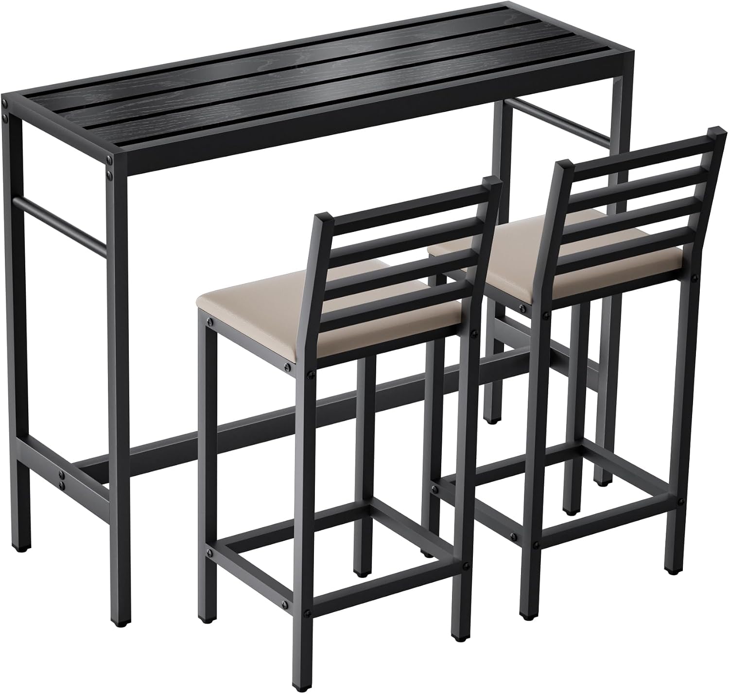 Outdoor Patio Bar Set 3 Piece,50' Rectangular Counter Height High Top Bar Tables, 2 Cushioned 41' Bar Stools, Metal Bar Table and Chairs Set for Poolside, Balcony, Backyard, Porch