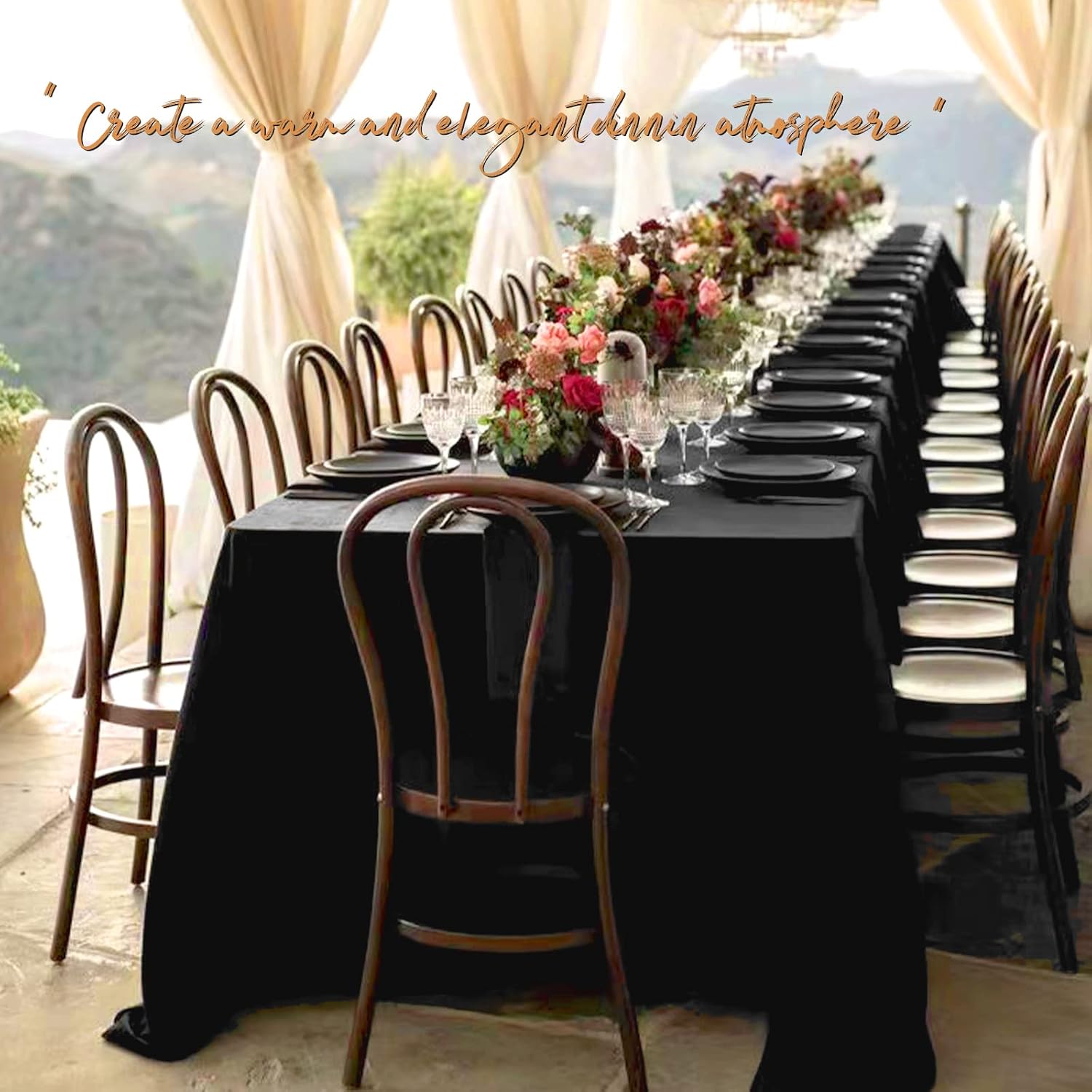 12 Pack Black Tablecloths for 8ft Rectangle Tables 90 x 156 Inch - Polyester Table Cover Stain and Wrinkle Resistant Washable Fabric Table Clothes for Wedding Party Banquet Reception Restaurant