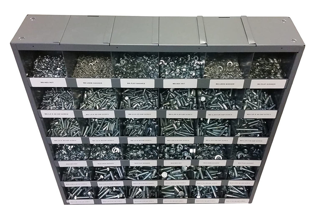 M&M Fasteners 2,540 pcs Metric Class 10.9 Nut Bolt Hex Bolt & Washer Assortment Kit with Metal Bolt Bin