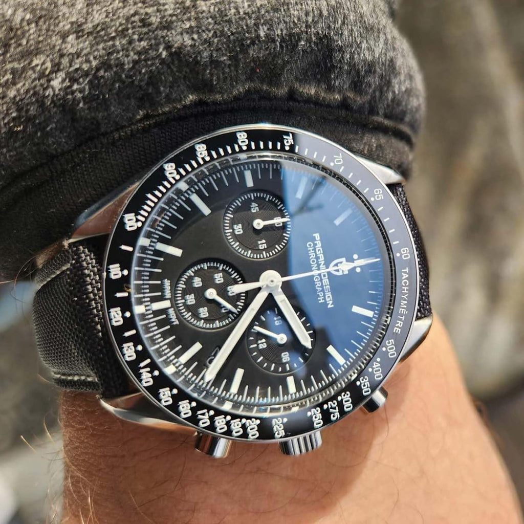 Pagani Design 1701 Men's Watch, Chronograph, VK63 Japanese Quartz Movement, Stainless Steel Bracelet, Water Resistant to 330 Feet (100 Meters), Sapphire Glass Wristwatch.