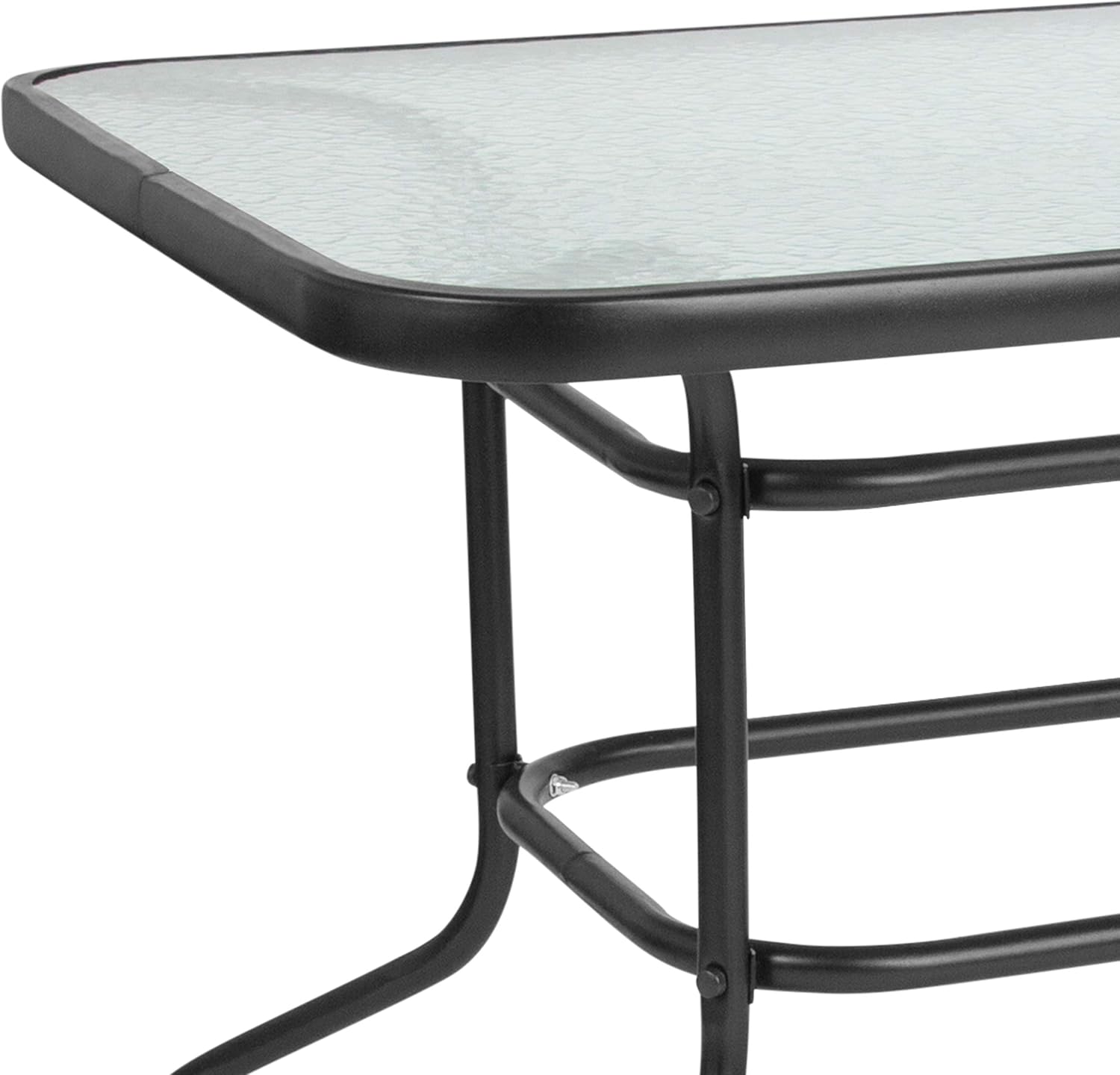 Flash Furniture Tory 31.5' x 55' Rectangular Tempered Glass Metal Patio Table with Umbrella Hole, Modern Rippled Glass Outdoor Dining Table, Black