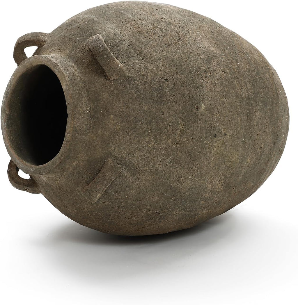 LuxenHome Rustic Ceramic Flower Vase,15 Inch Tall Brown Terracotta Cauldron Vase for Living Room Decor，Large Floor Vase Home Décor Accents,Round Vintage Pottery Vases Home Decor