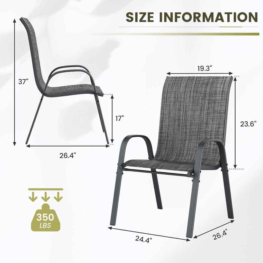 UDPATIO Patio Chairs Set of 6, Stackable Outdoor Dining Chairs with High Back, Breathable Textilene Fabric Outdoor Chair All Weather, 350LBS Capacity for Garden/Backyard (Dark Grey)