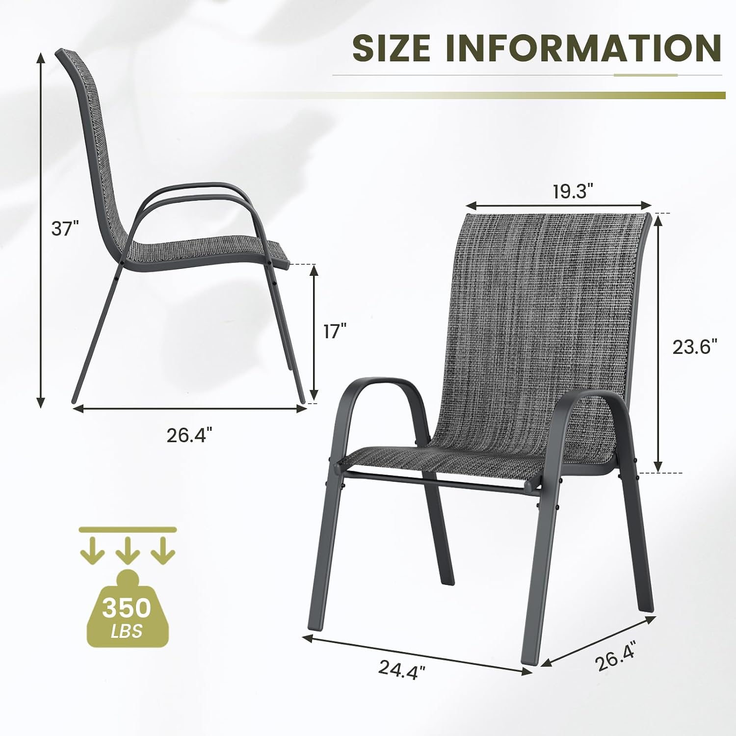 UDPATIO Patio Chairs Set of 6, Stackable Outdoor Dining Chairs with High Back, Breathable Textilene Fabric Outdoor Chair All Weather, 350LBS Capacity for Garden/Backyard (Dark Grey)