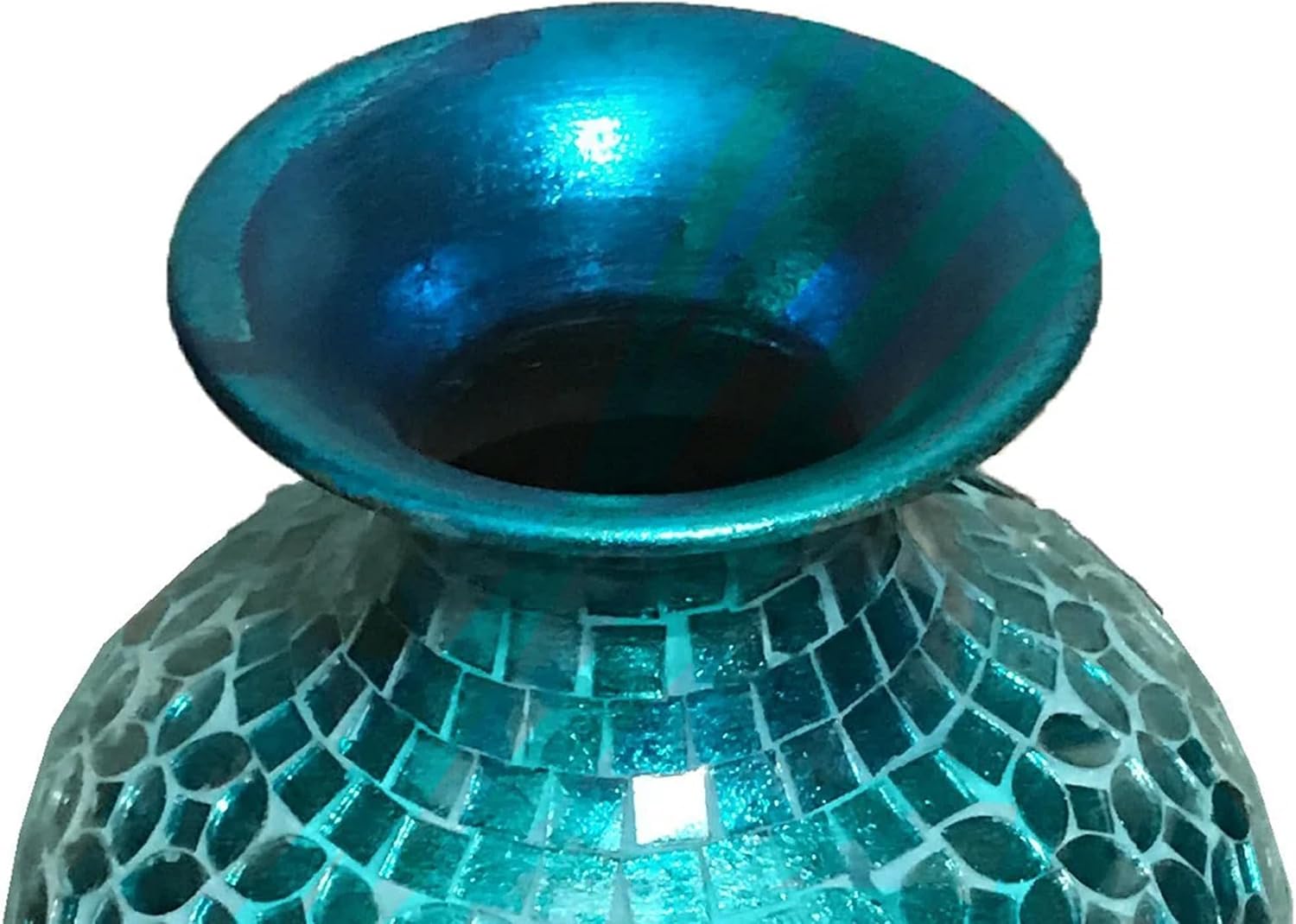 20' Tall Mosaic Floor Vase, Handmade Turquoise Metal Vase with Moorish Floral Glass Inlay, Decorative Accent for Living Room, Bedroom, Entryway & Table Centerpiece