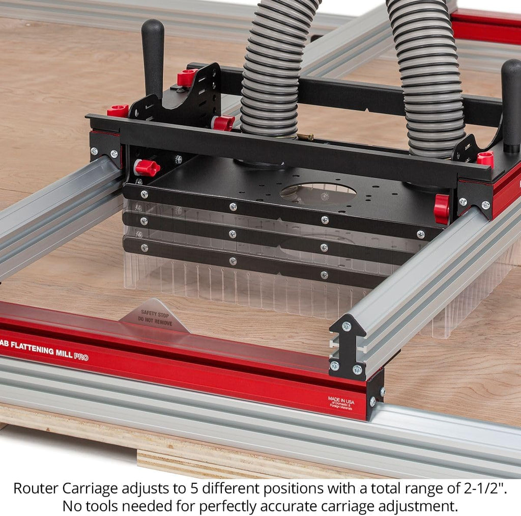 Woodpeckers Slab Flattening Mill Pro, Extended, 48'x134' Capacity, USA Made Wood Slab Leveling Jig, Integrated Dust Collection, Router Sled, Rails, Clamping Dogs