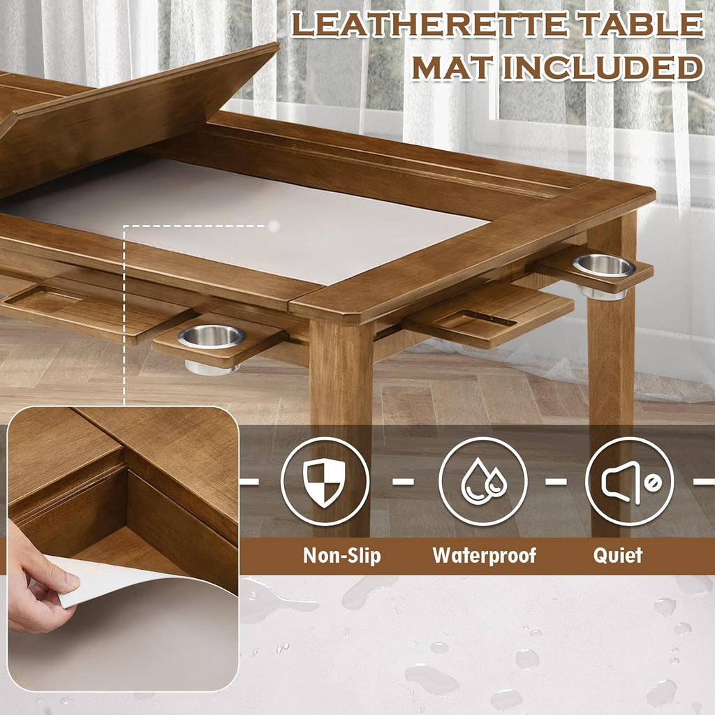 Haddockway 63' ×39' Board Game Table with Removable Top, Solid Wood Dining/Gaming Table for 4-6 Players with Play Mat, 6 Detachable Cup Holders & 6 Hobby Trays (Light Walnut)