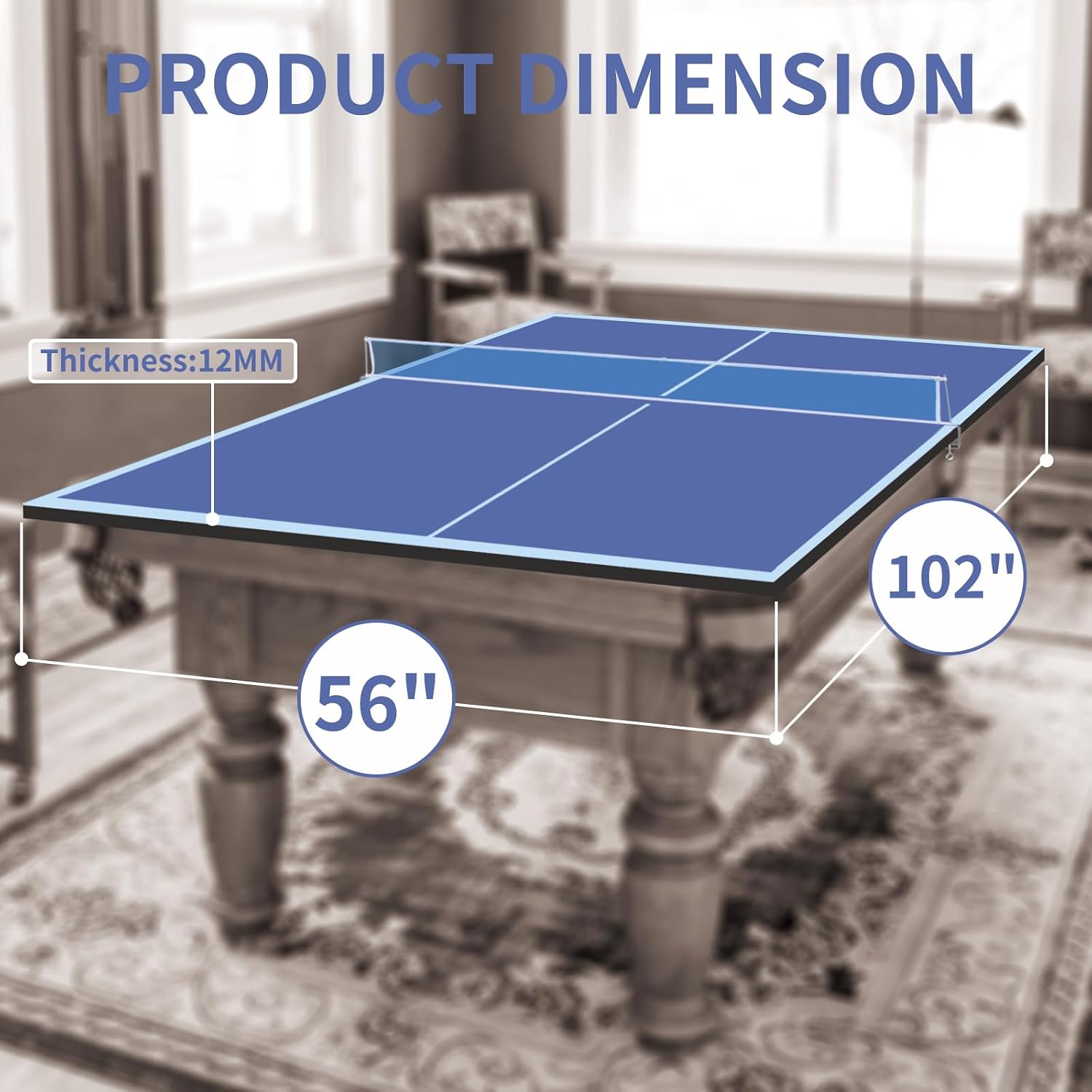 Foldable Ping Pong Table Top for Billiard Table, 6FT/7FT/8FT/9FT Table Tennis Table Topper for Pool Table, Indoor Outdoor Portable Table Tennis Conversion Top w/Net & Foam Padding