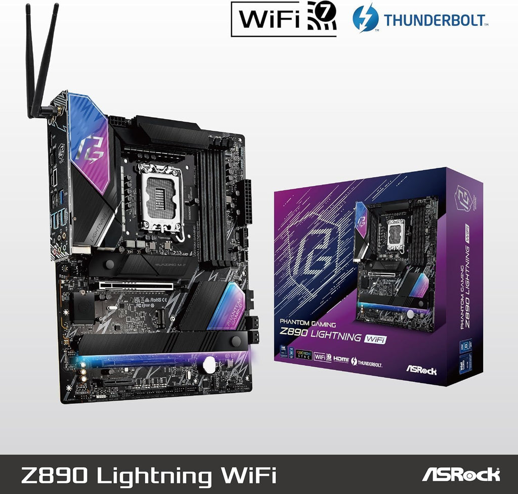ASRock Intel Core Ultra Z890 Lightning WiFi 7 Phantom Gaming 9066 MHz DDR5 256 GB ATX Motherboard M.2 LGA1851RL-ILM