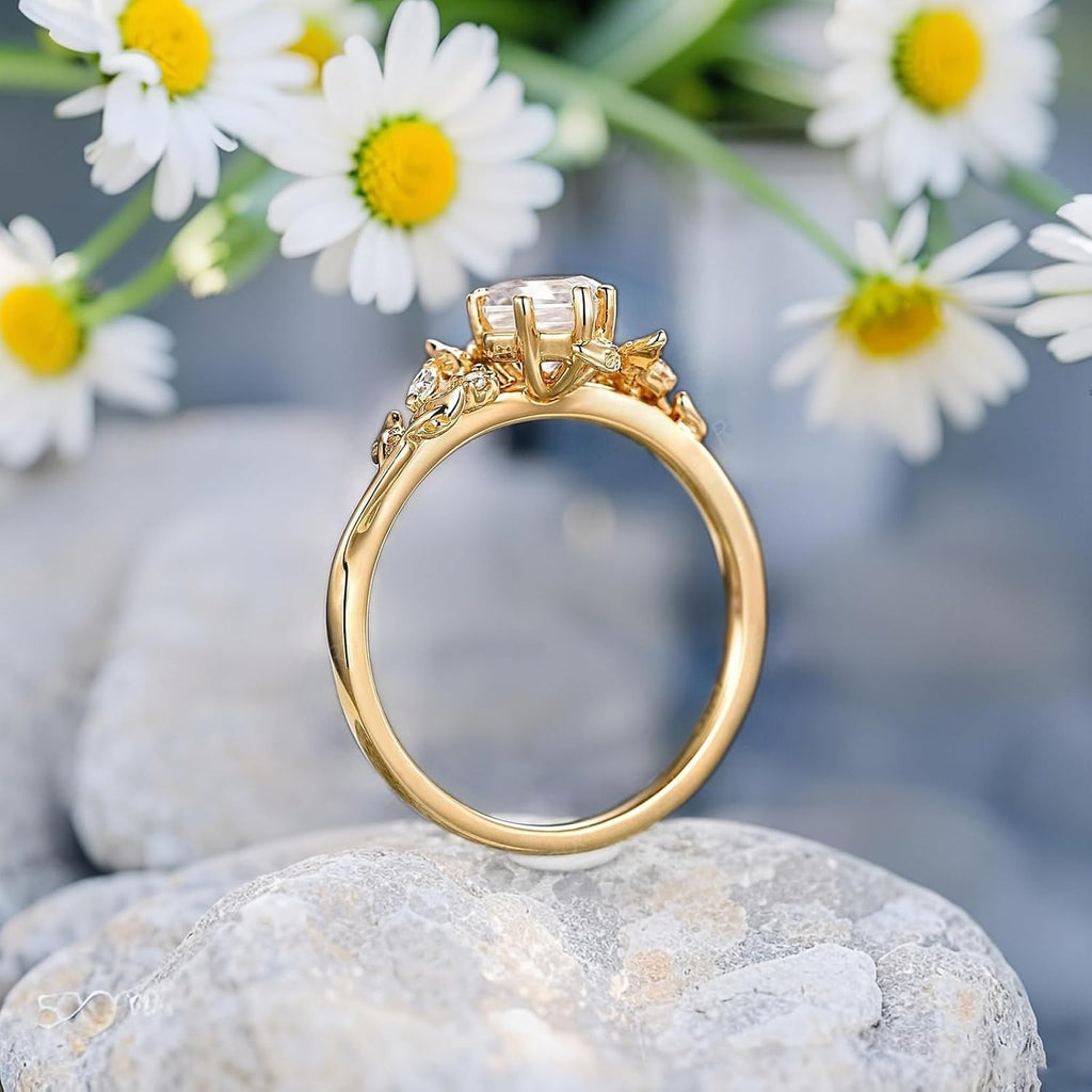 SISGEM Moissanite Couple Rings Set, 10K 14K 18K Solid Gold Moissanite Wedding Rings for Him And Her, Vintage Leaf/Branch Wedding Bands Matching Couple Rings Anniversary Jewelry Gift for Women And Men