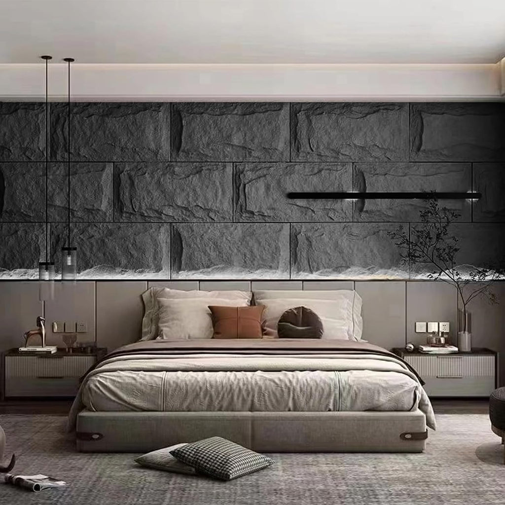 Stone 3D Wall Panels,4-Pack PU Wall Panels, 23.6'*47.2' Wall Paneling for Interior Wall Decor, Faux Stone Wall Panel for Accent Wall Decor, Sophisticated & Stylish 3D Wall Decor(Space Dark)