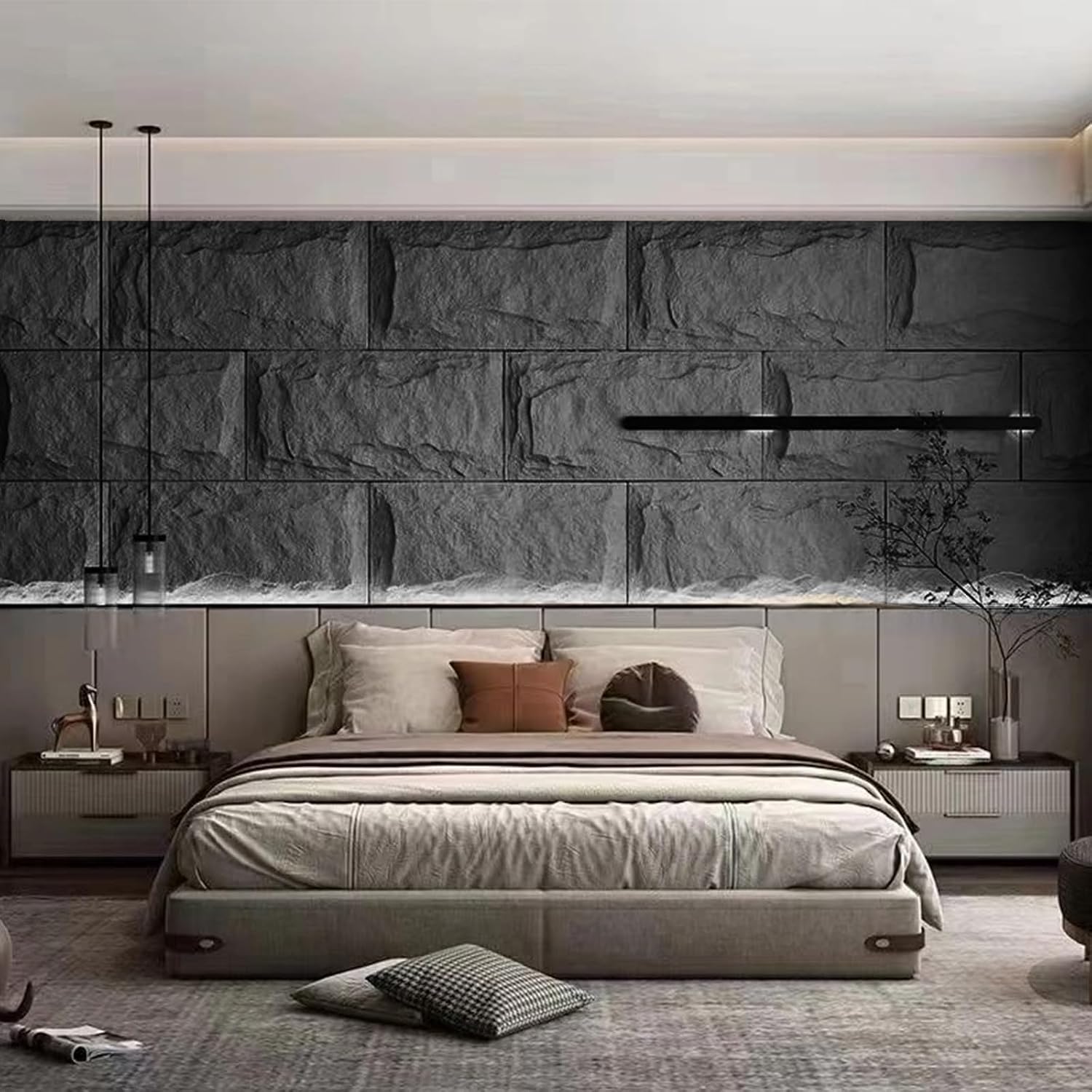 Stone 3D Wall Panels,4-Pack PU Wall Panels, 23.6'*47.2' Wall Paneling for Interior Wall Decor, Faux Stone Wall Panel for Accent Wall Decor, Sophisticated & Stylish 3D Wall Decor(Space Dark)