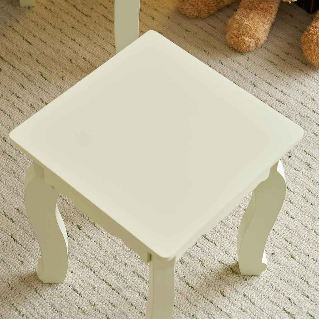 Karl home Kids Vanity Table and Chair Set, Princess MDF Dressing Table with 3-Color LED Lighted Mirror and 3 Drawers, Lovely Waved Design for Toddler's Bedroom and Playroom Decor, Macaroon Yellow