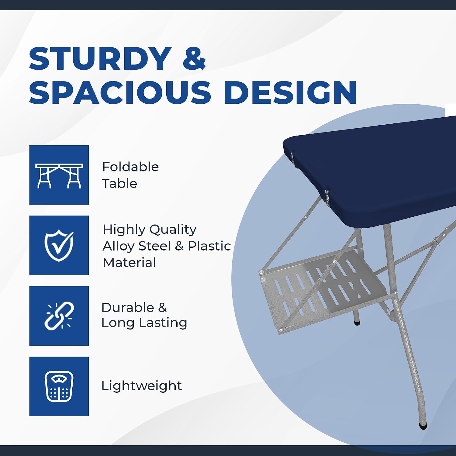 Creative Outdoor 6 Foot Folding Table, Durable Plastic, Built-in Wheels, Easy to Clean, Indoor/Outdoor Folding Table, Perfect for Camping, Picnic (Blue & Grey)