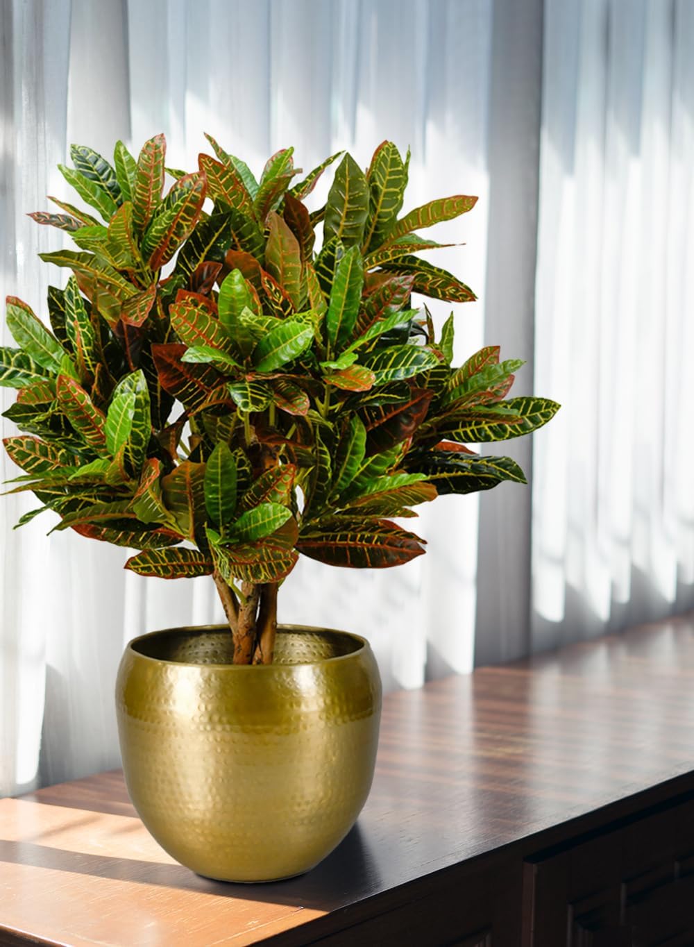 Serene Spaces Living Brass-Look Aluminum Cachepot: Handcrafted in India, Elegant Wedding & Home Decor, Vintage Planter for Indoor Plants, Flowers, Table Centerpieces, Small, 13' Diameter & 10.5' Tall