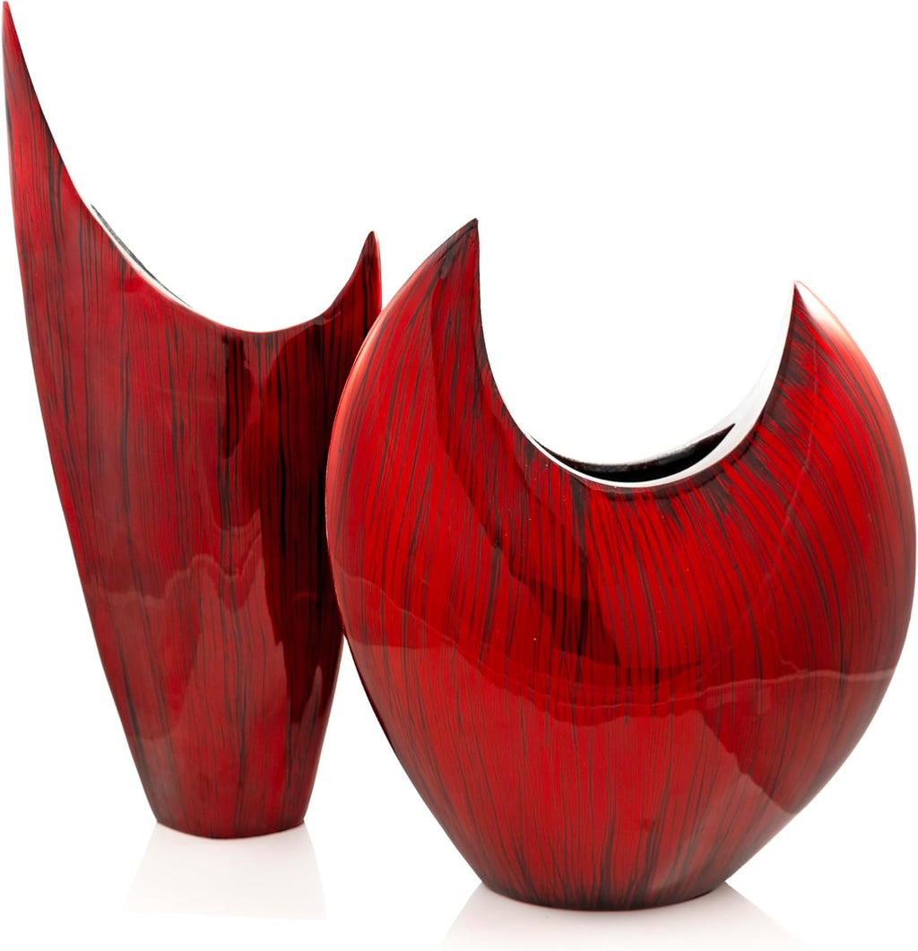 Modern Day Accents 3610 Red Acentuada Pointed, Aluminum, Glaze, Modern, Vase, Plants, Center Piece, Home, Office, Flower Arrangement, 8' L x 3' W x 18' H