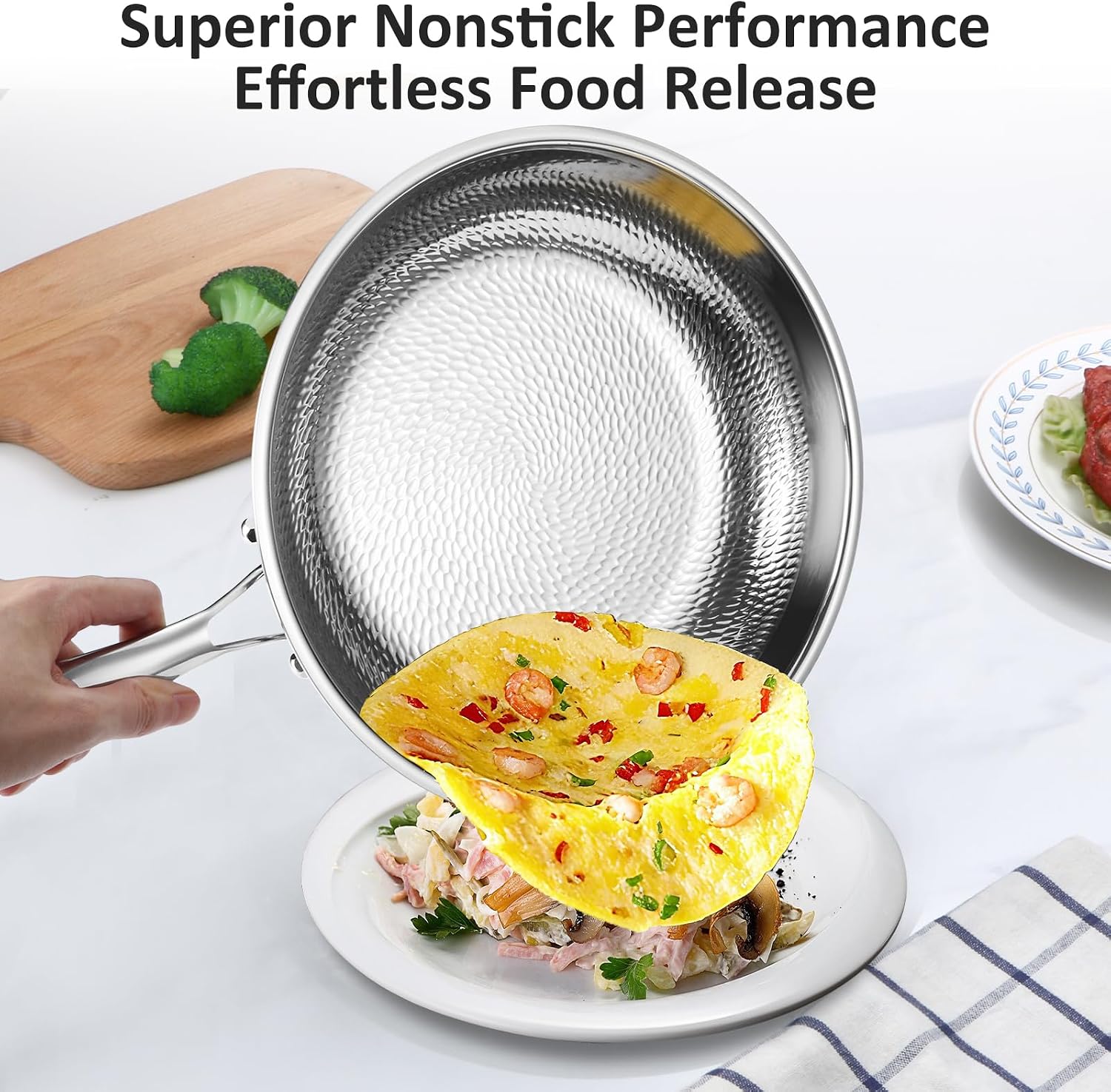 Lazycorner Titanium Non-stick Frying Pan Set, 8, 10, and 12 Inch | Hammered Nonstick Skillet, Titanium Coating & Scratch-Resistant, PFOA Free, Induction Compatible