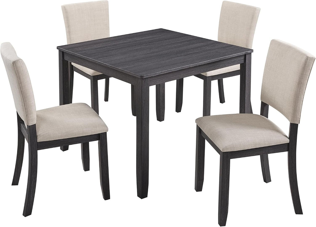LUMISOL 5 Piece Dining Table Set for 4, Wood Kitchen Table Set with 4 Upholstered Chairs for Living Room, Kitchen, Dining Room, Antique Black+Beige