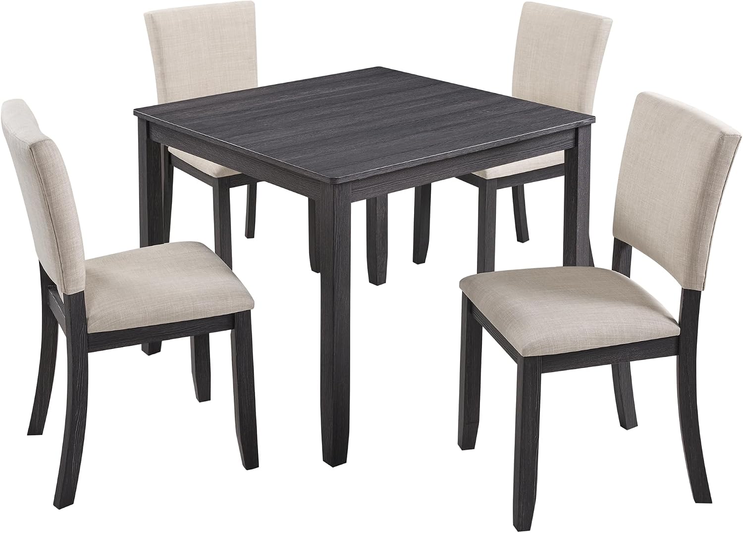 LUMISOL 5 Piece Dining Table Set for 4, Wood Kitchen Table Set with 4 Upholstered Chairs for Living Room, Kitchen, Dining Room, Antique Black+Beige