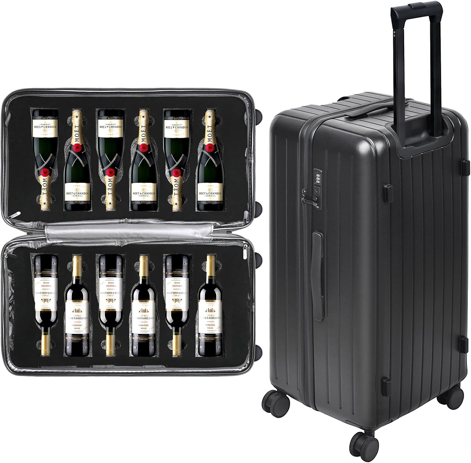 12-Bottle Wine Suitcase for airplanes Travel, TSA-Approved Checked Luggage, PC Hard Shell with Shockproof Foam, Maximum Protection for Airline Transport of Wine Bottles (12 bottles)