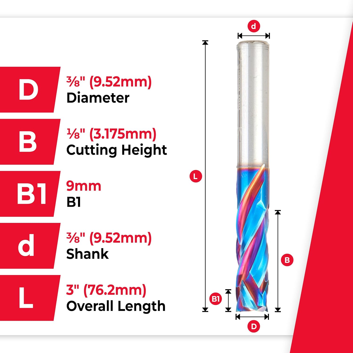 Amana Tool Spektra Extreme Tool Life Coated CNC Compression Spiral Router Bit, 46010-K-5, 5-Pack, 3/8 D x 1-1/8 CH x 3/8 Shank x 3 Inch L 3 Flute