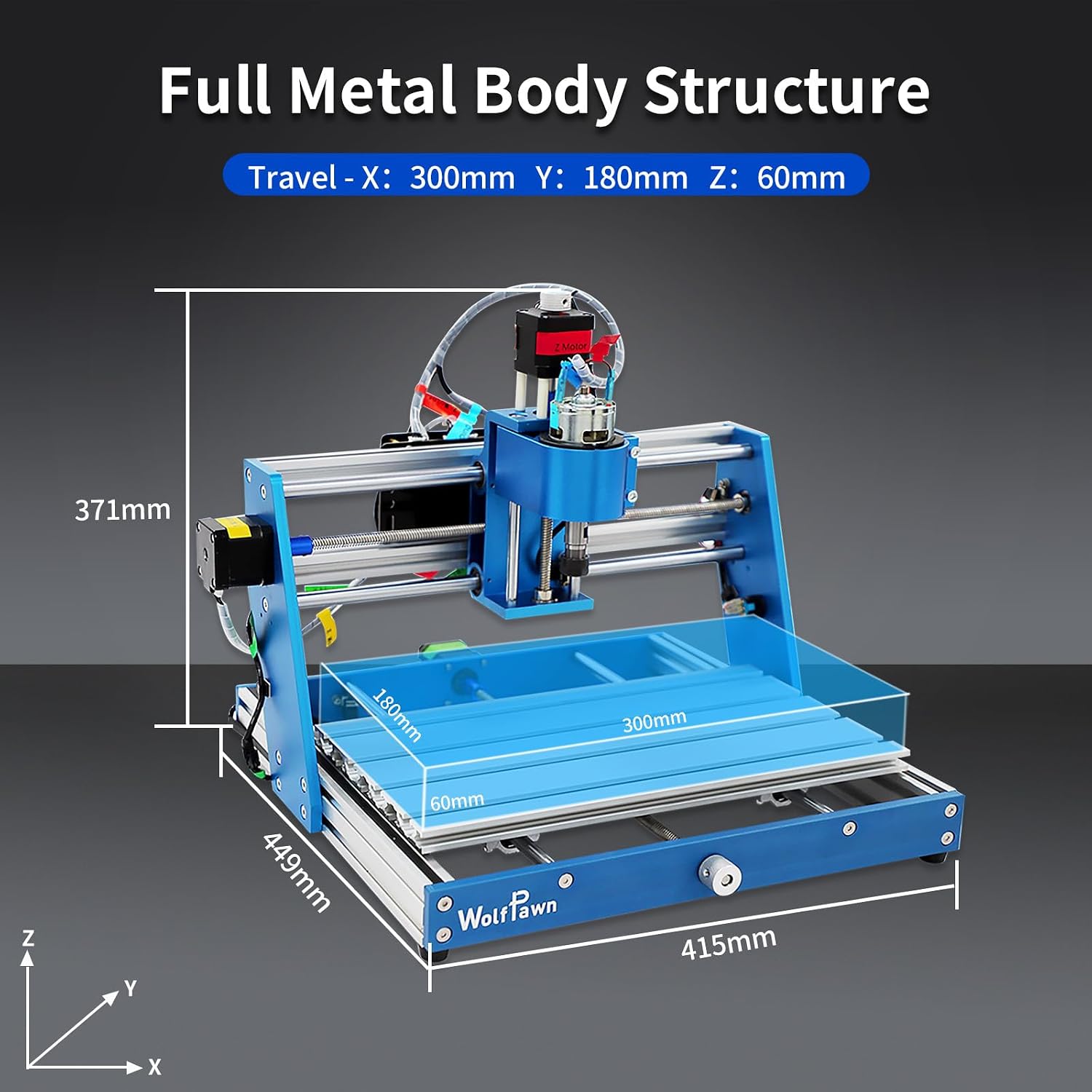 3018 CNC Machine All-Metal CNC Router Machine, with Emergency-Stop 3 Axis Plastic Acrylic PCB PVC Wood Carving Milling Engraving Machine, XYZ Working Area 300x180x60mm