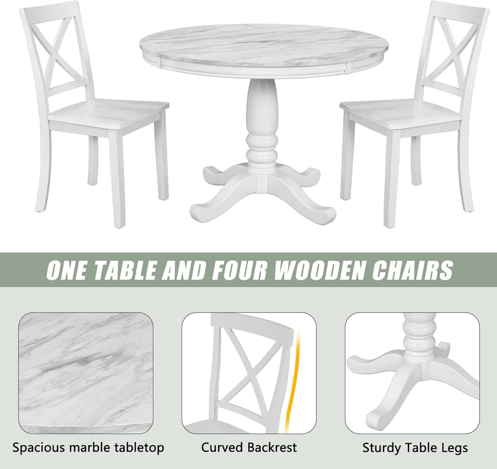 Harper & Bright Designs Dining Table Set - 5 Piece Round Dining Set with 4 Chairs Wood Dining Table Set