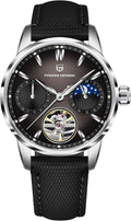 Pagani Design Luxury Men's Automatic Watch Skeleton Tourbillon Moon Phase Stainless Steel 100m Waterproof Leather Strap Men's Mechanical Watch
