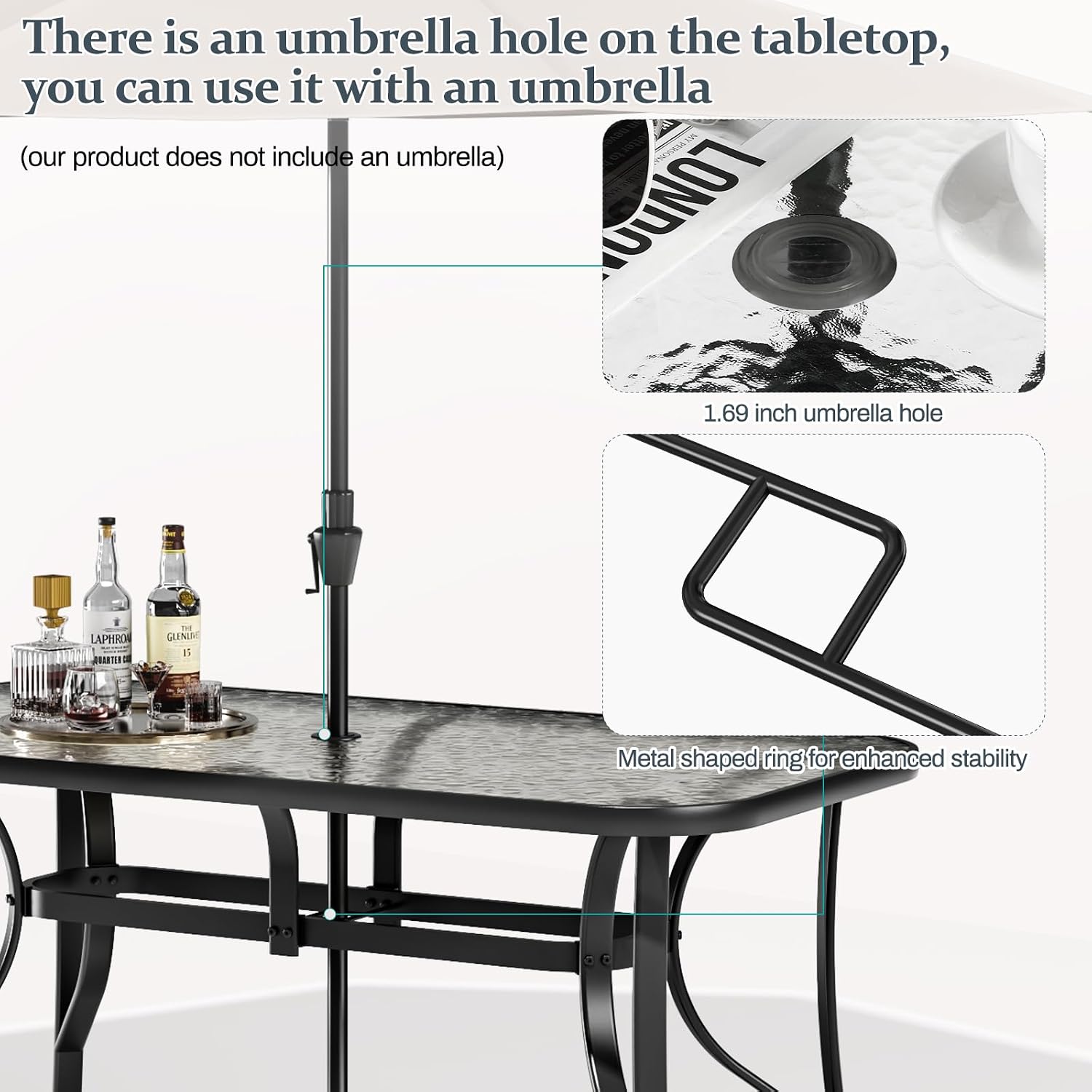TLSUNNY 7 Pieces Patio Dining Set, Outdoor Table and Chairs W/1.69″ Umbrella Hole, 30'X 55' Table and Stackable Textilene Chair, All Weather Patio Furniture Set (Umbrella not Included) (Black)